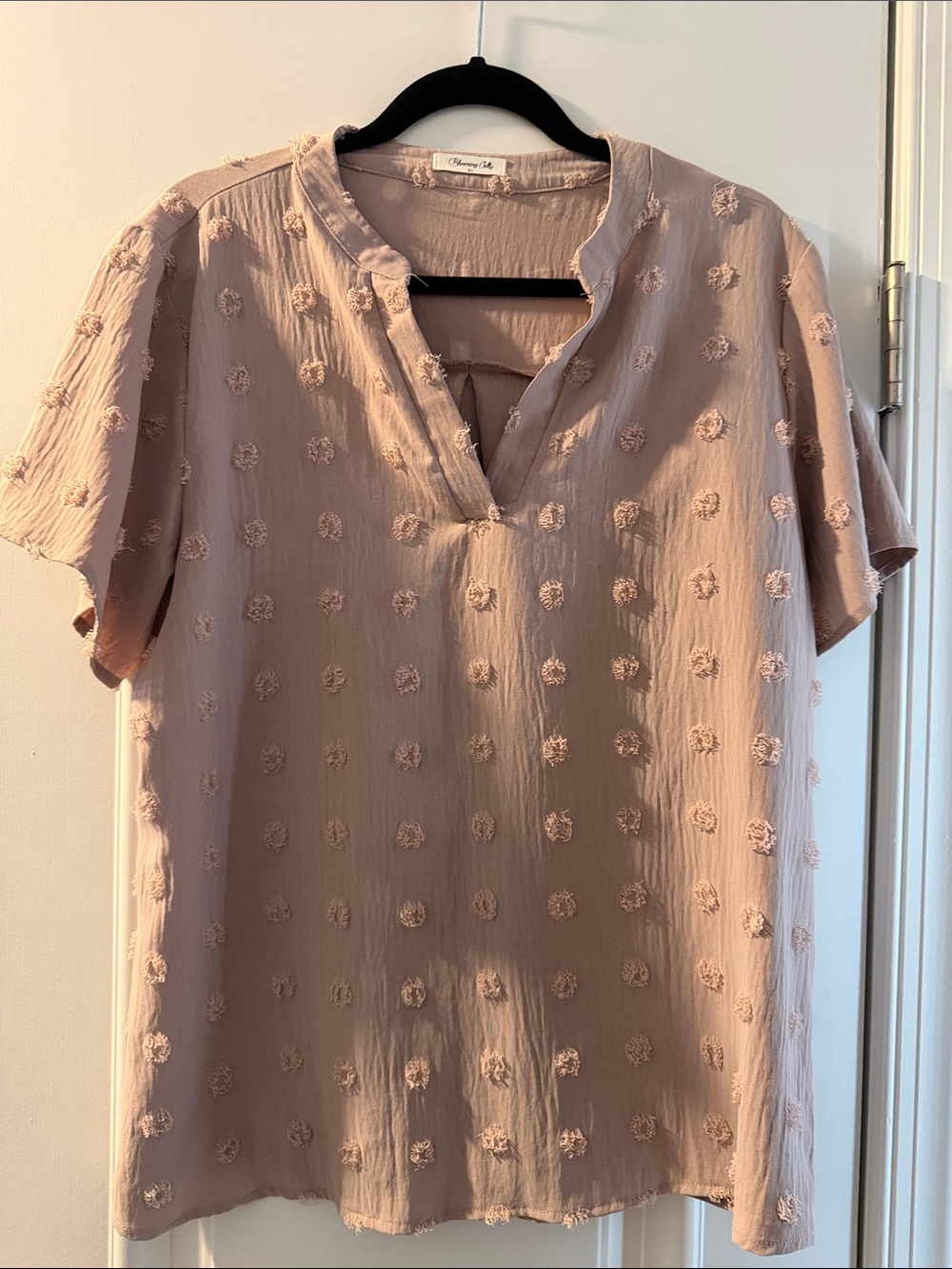 Textured Dot Split-Neck Tunic Top in Dusty Blush